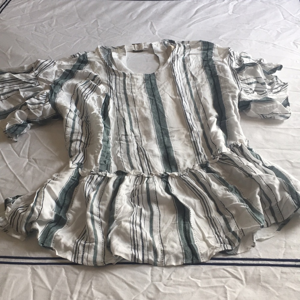 Anthropologie Moon River Striped Ruffle Peplum Top